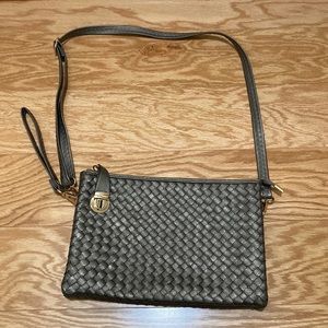 Bronze woven vegan leather clutch/crossbody